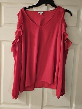 Charming Charlie Bright Pink Cold-Shoulder Ruffle Blouse